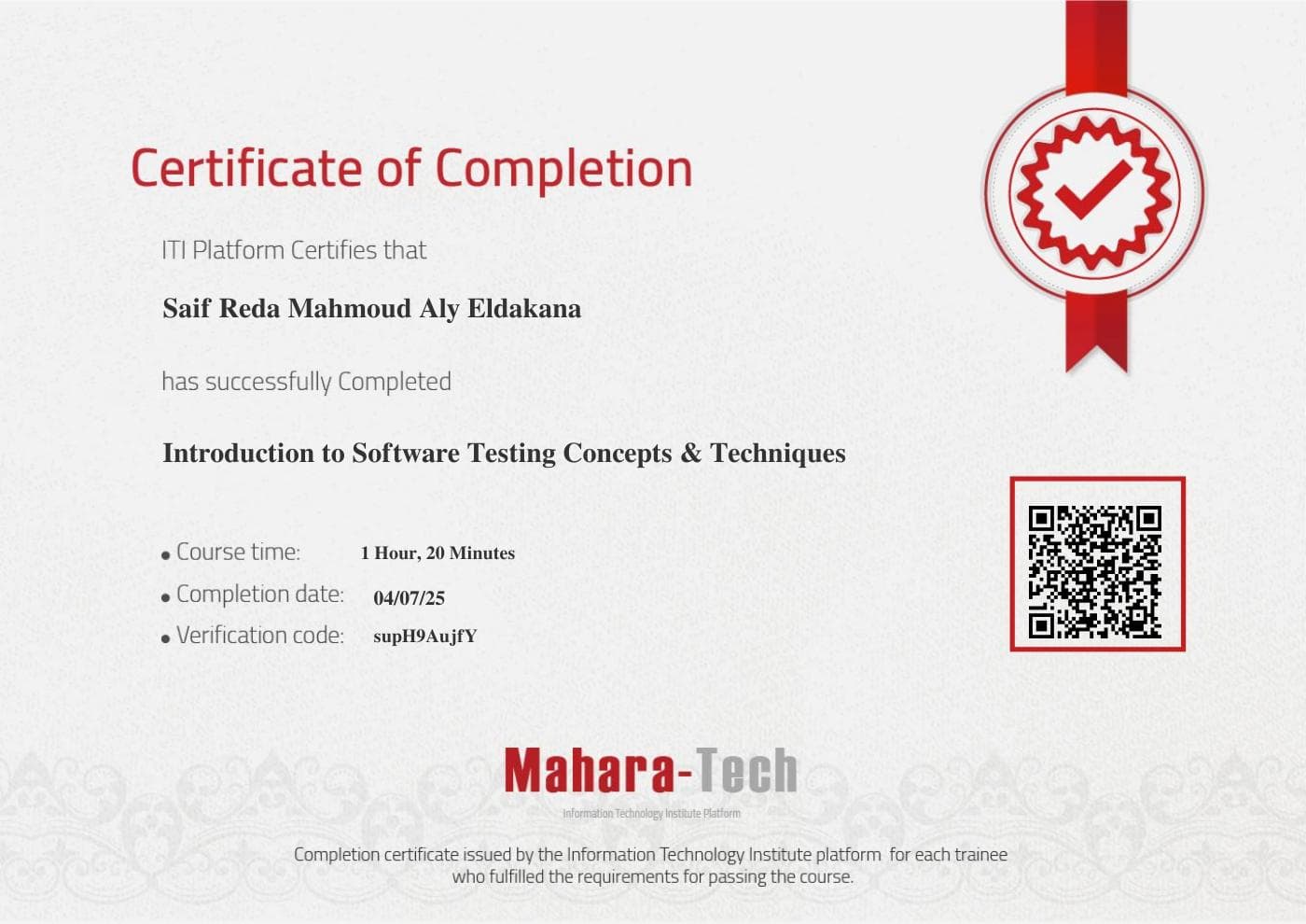 Introduction to Software Testing Concepts & Techniques certificate preview
